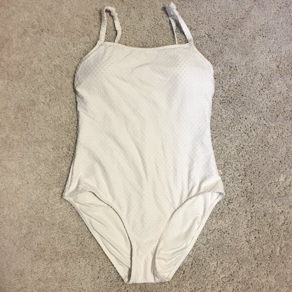 Off-White Textured Polka Dot Built in Support Swimsuit - Picture 12 of 16